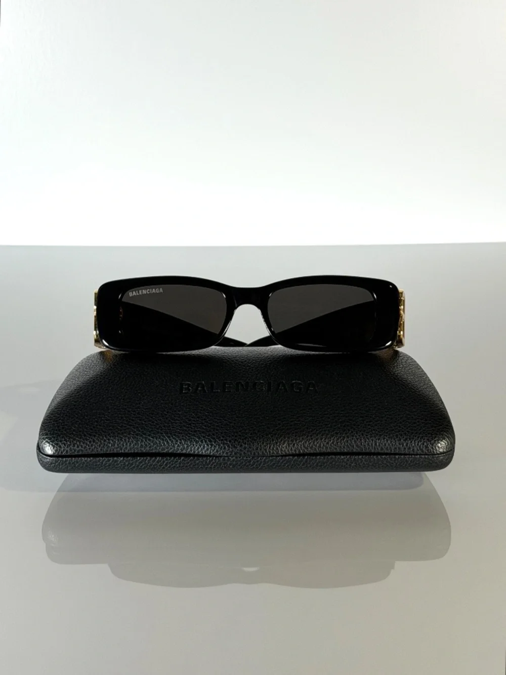 Balenciaga Dynasty Rectangle Sunglasses Black Gold BB0096S